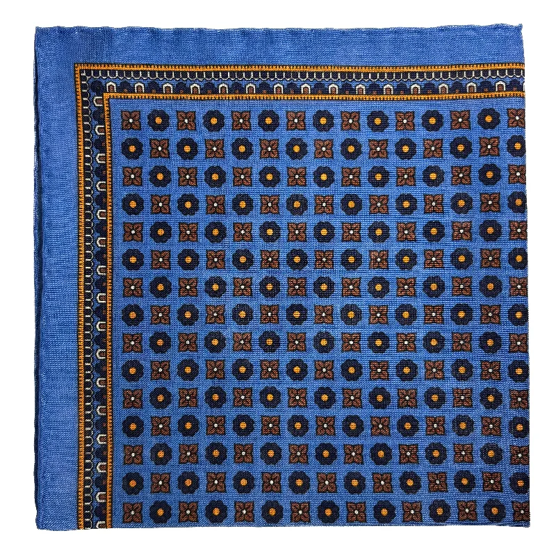 Azure Blue - Floral - Wool/Silk Pocket Square