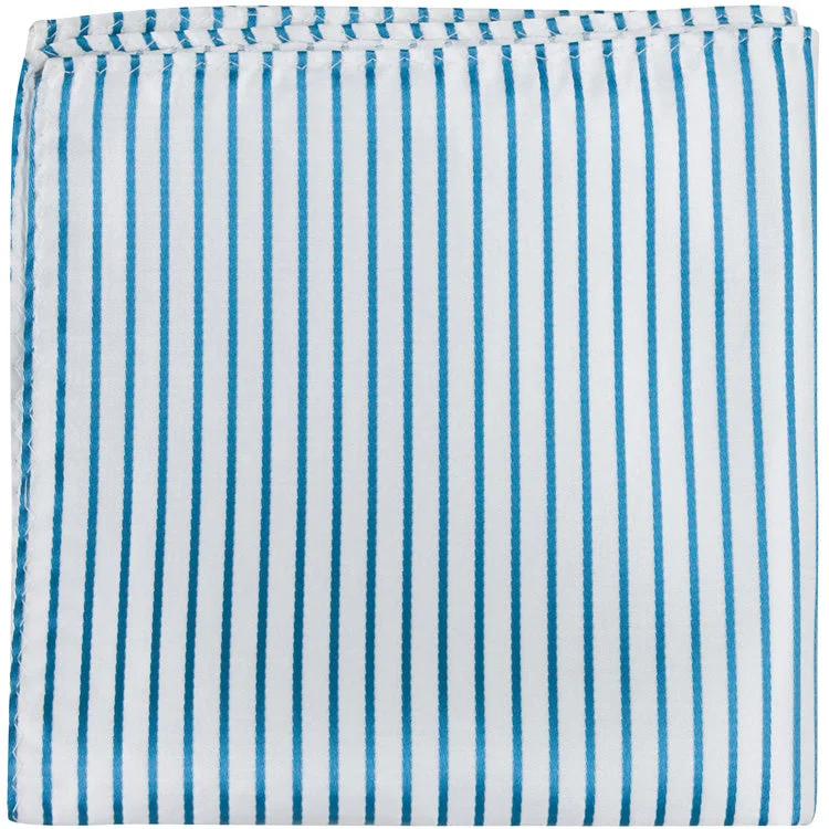 CL24 PS - White with Teal Stripes - Matching Pocket Square - Limited Supply