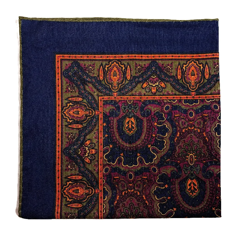 Dominus - Navy Blue & Magenta - Wool/Silk Pocket Square