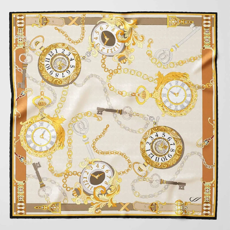 Like Clockwork - Silk Pocket Square - Beige