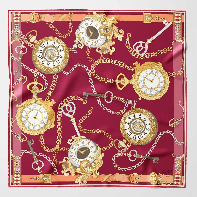 Like Clockwork - Silk Pocket Square - Cerise