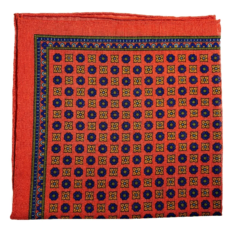 Orange - Floral - Wool/Silk Pocket Square