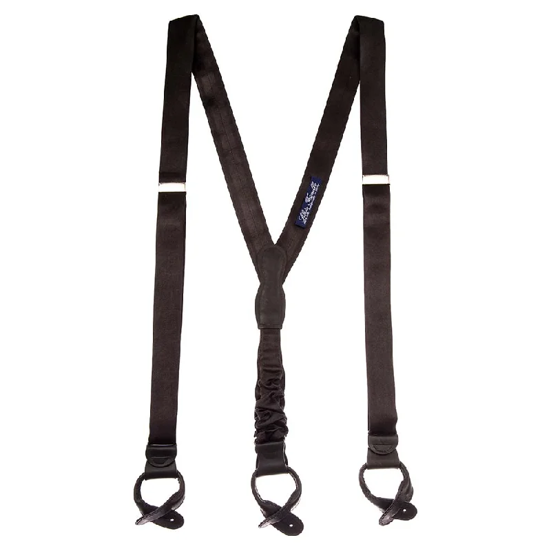 Slim Black Silk and Leather Braces