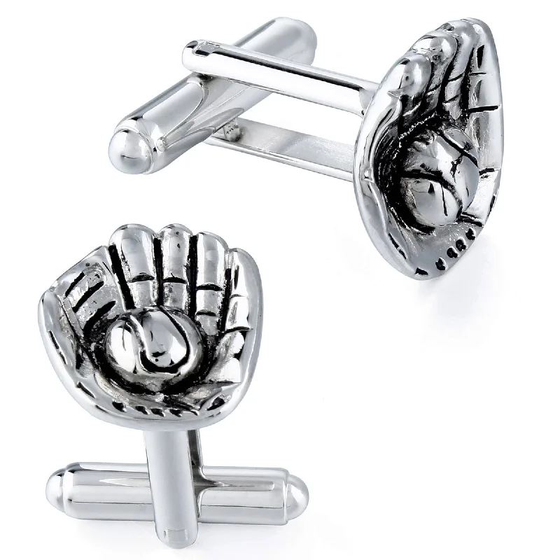 Baseball Glove and Ball Cufflinks Silver