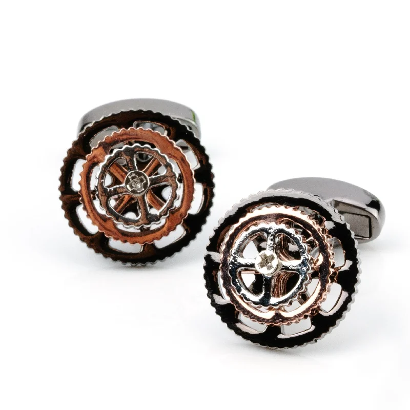 Bicycle Gear Cog Cufflinks in Gunmetal Silver Gold