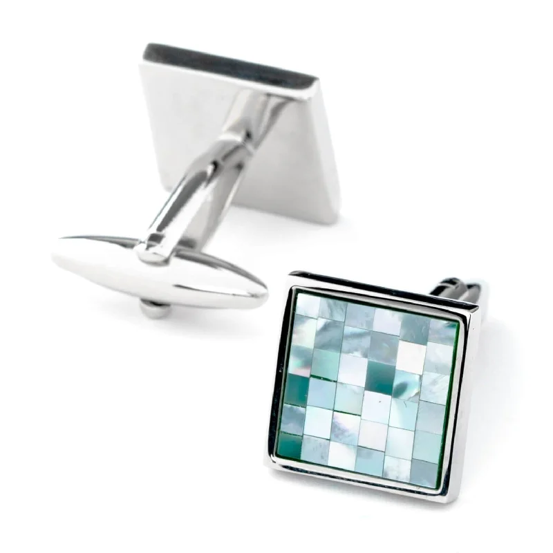 Blue Mother of Pearl Mosaic Square Cufflinks