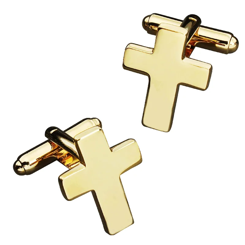 Brushed Gold Cross Cufflinks