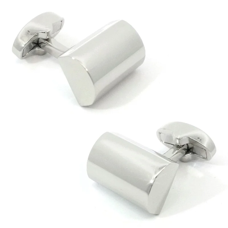 Shiny Silver Cylindrical Segment Cufflinks