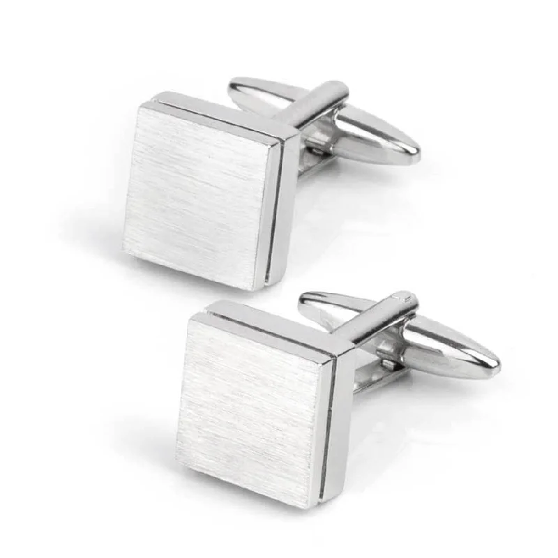 Brushed Square Silver Cufflinks