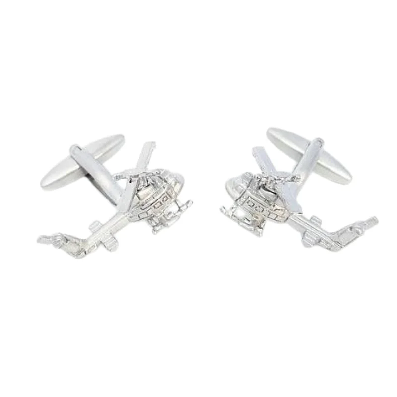 Chrome UH-1 Huey Helicopter Cufflinks