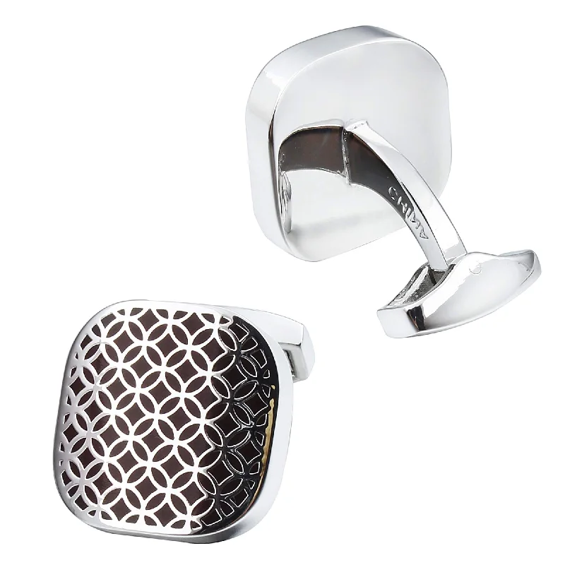 Coffee Enamel & Silver Filagree Design Cufflinks