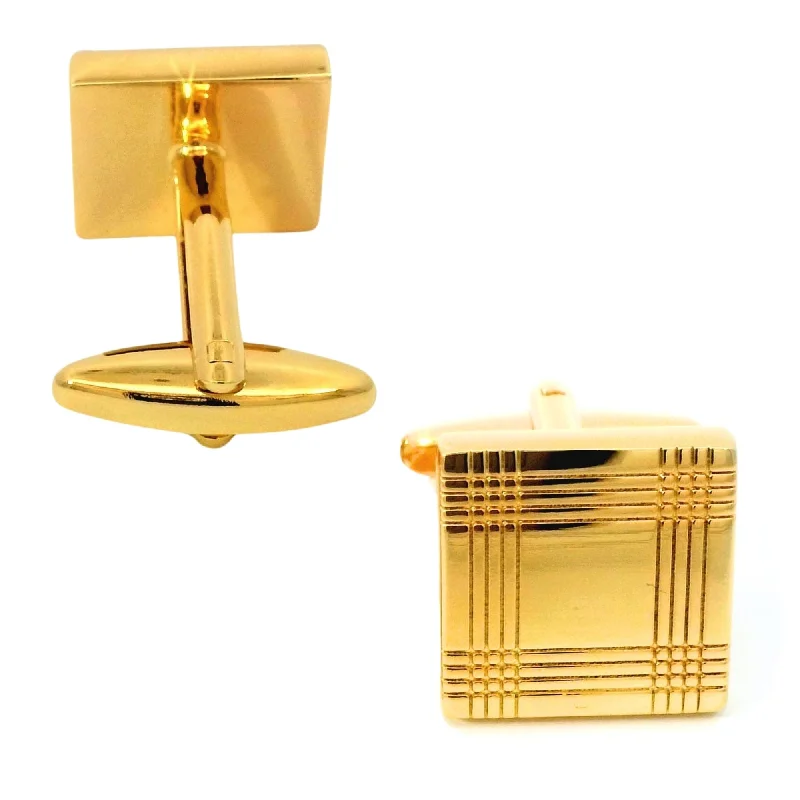 Gold Plaid Pattern Cufflinks