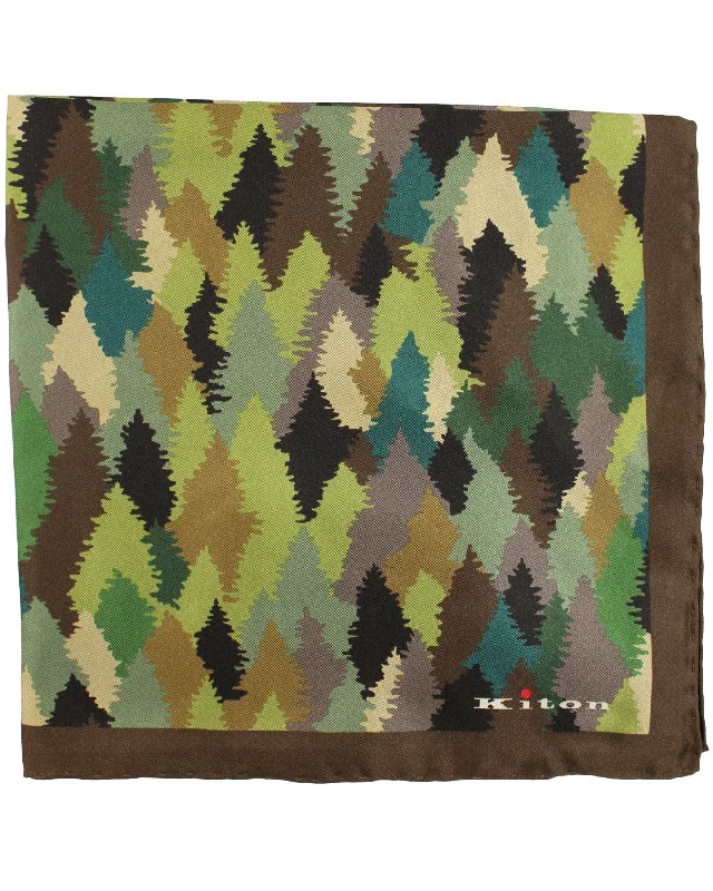 Kiton Silk Pocket Square Brown Green SALE