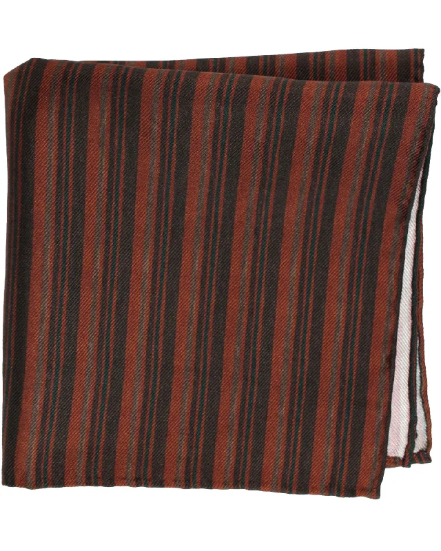 Kiton Silk Pocket Square Brown Stripes FINAL SALE