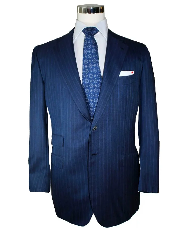 Kiton Suit Midnight Blue Stripes Vicuna Cashmere Silk EU 58 - US 46 R8