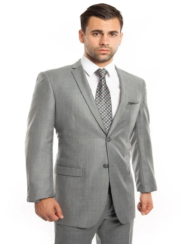 Light Grey Suit - Silver Gray Suit For Wedding - Men's Slim Fit Textured Shiny Sharkskin Light Grey Suit