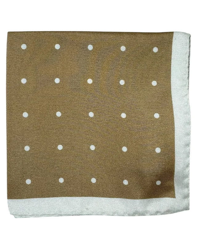 Luigi Borrelli Silk Pocket Square Beige White Dots