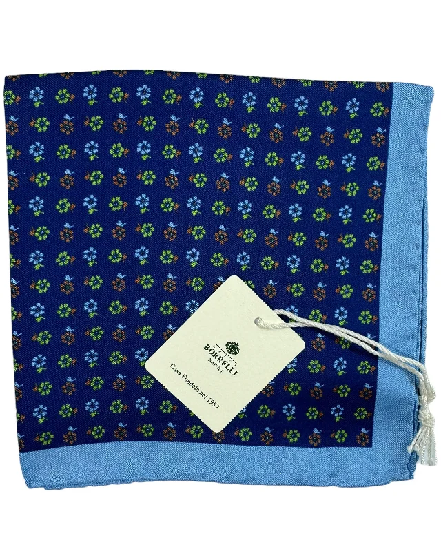 Luigi Borrelli Silk Pocket Square Navy Blue Mini Floral FINAL SALE