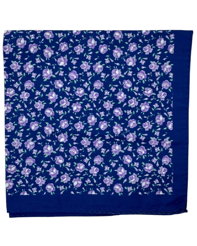 Luigi Borrelli Silk Pocket Square Navy Lilac Mini Flowers