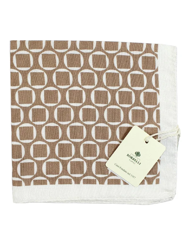 Luigi Borrelli Silk Pocket Square Taupe White SALE