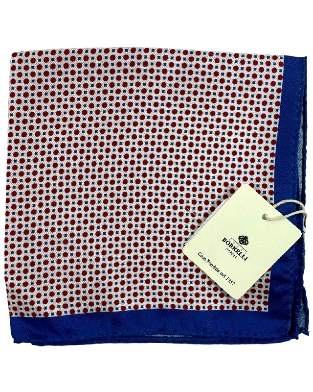 Luigi Borrelli Silk Pocket Square White Navy Maroon Design FINAL SALE