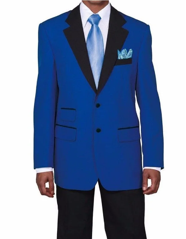 Mens 2 Button Black Lapel Tuxedo in Royal Blue