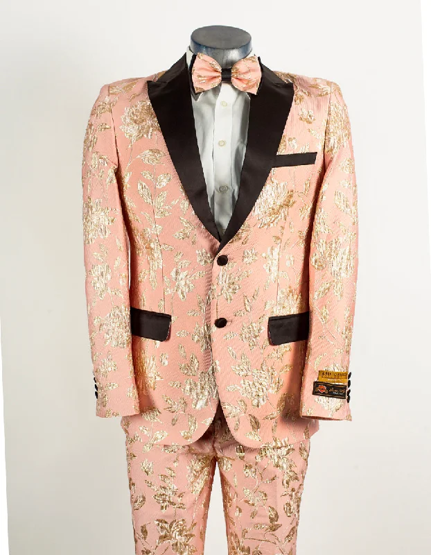 Mens 2 Button Light Baby Pink & Gold Floral Paisley Tuxedo Tuxedo