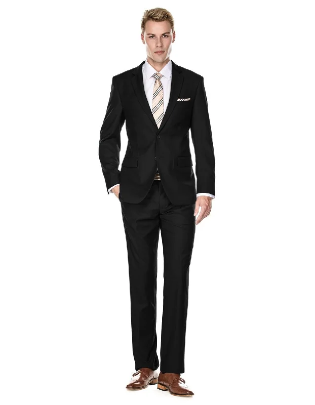 Mens 2 Button Modern Fit Funeral Suit Black