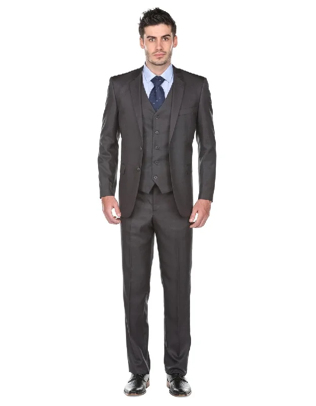 Pleated Suit - Mens Suits With Pleated Pant -  Regular Fit Charcoal Grey Suit