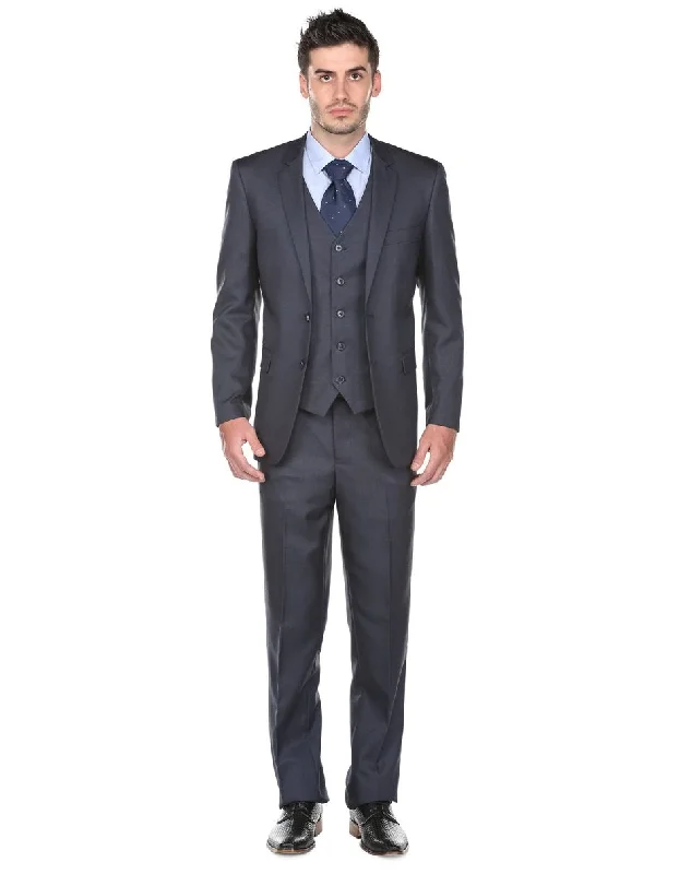 Pleated Suit - Mens Suits With Pleated Pant -  Regular Fit Navy Suit