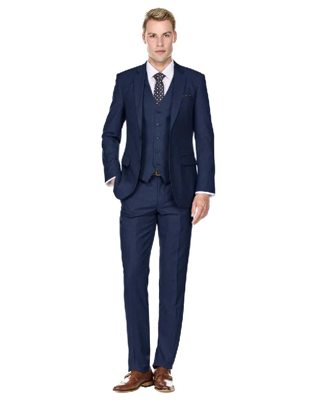 Mens Savvy Slim Vested Suit Navy Blue