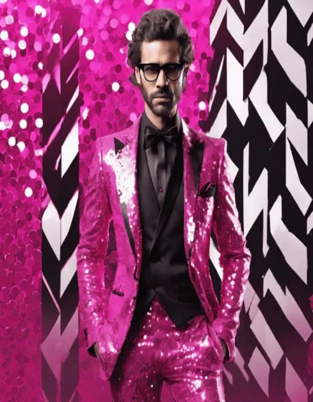 Mens Sequin Suit - Sparkly Suit - Pink Glitter Suit