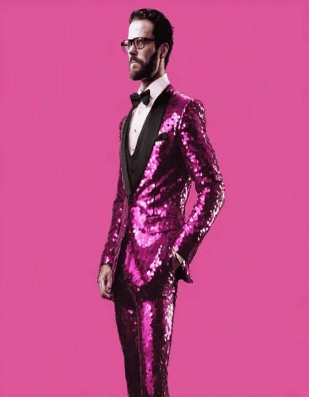 Mens Sequin Suit - Sparkly Suit - Pink Real Glitter Suit