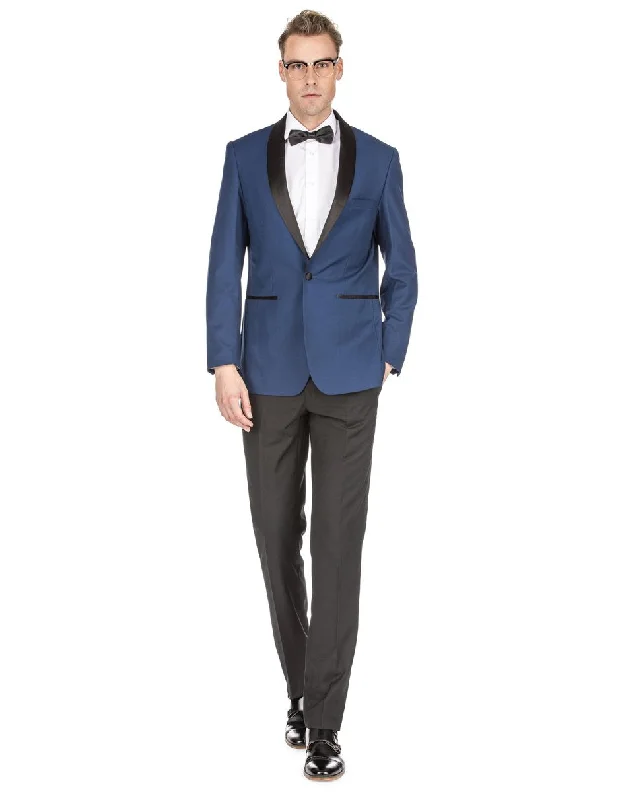 Mens Prom | Wedding Slim Fit Indigo Blue Shawl Tuxedo