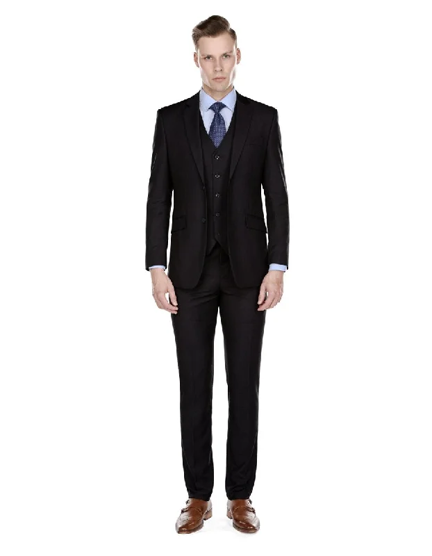 Mens Slim Fit Vested Suit Black