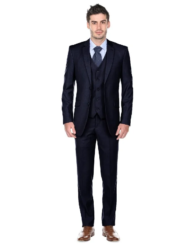 Mens Slim Fit Vested Suit Midnight Blue