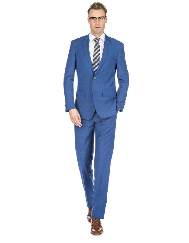 Mens Slim Fit Window Pane Suit Indigo