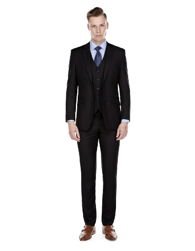 Mens Smart Slim Vested Suit Black