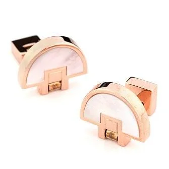 Rose Gold Mother of Pearl Half Moon Fold Flat Cufflinks