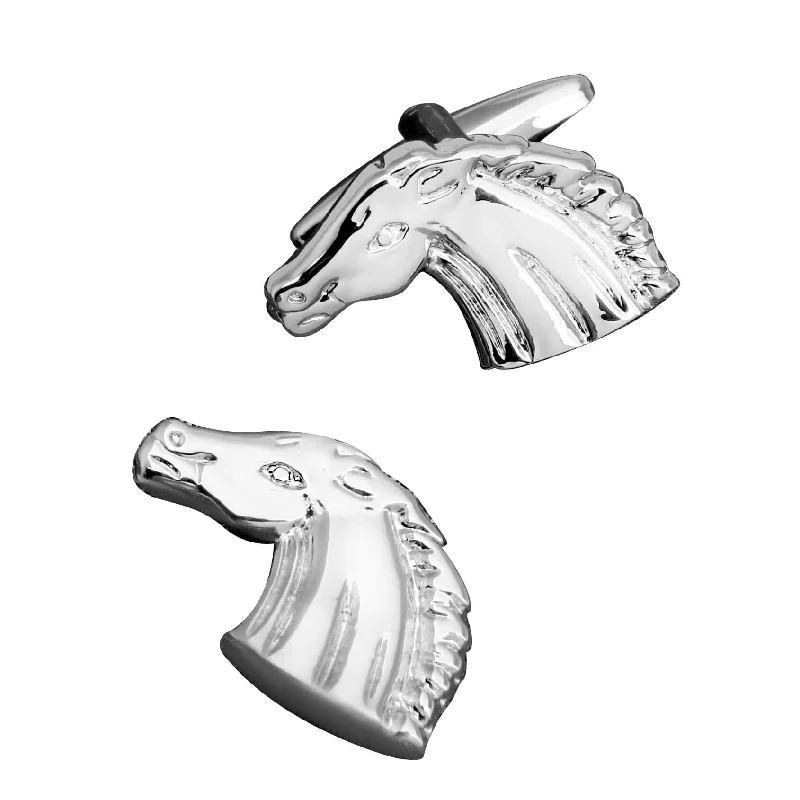 Shiny Silver Horse Head Cufflinks