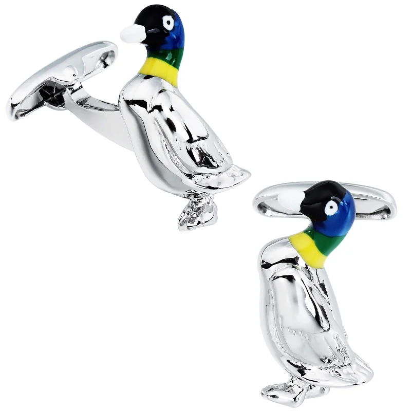 Silver Duck with Enamel Cufflinks