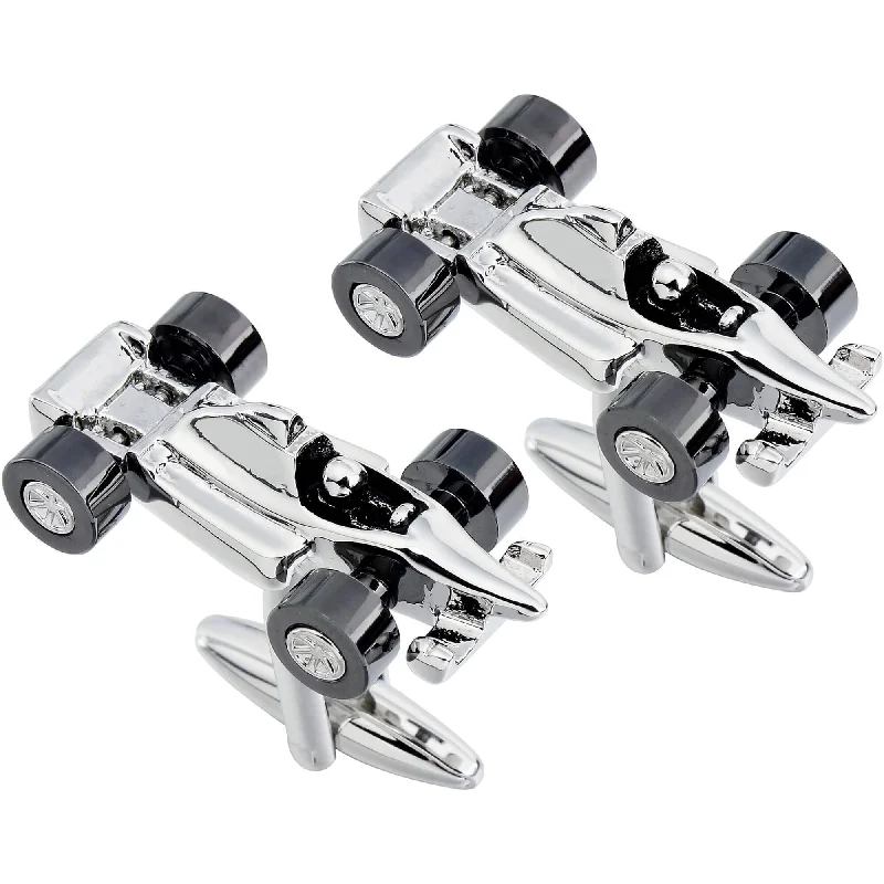 Silver F1 Cufflinks with Gunmetal Wheels