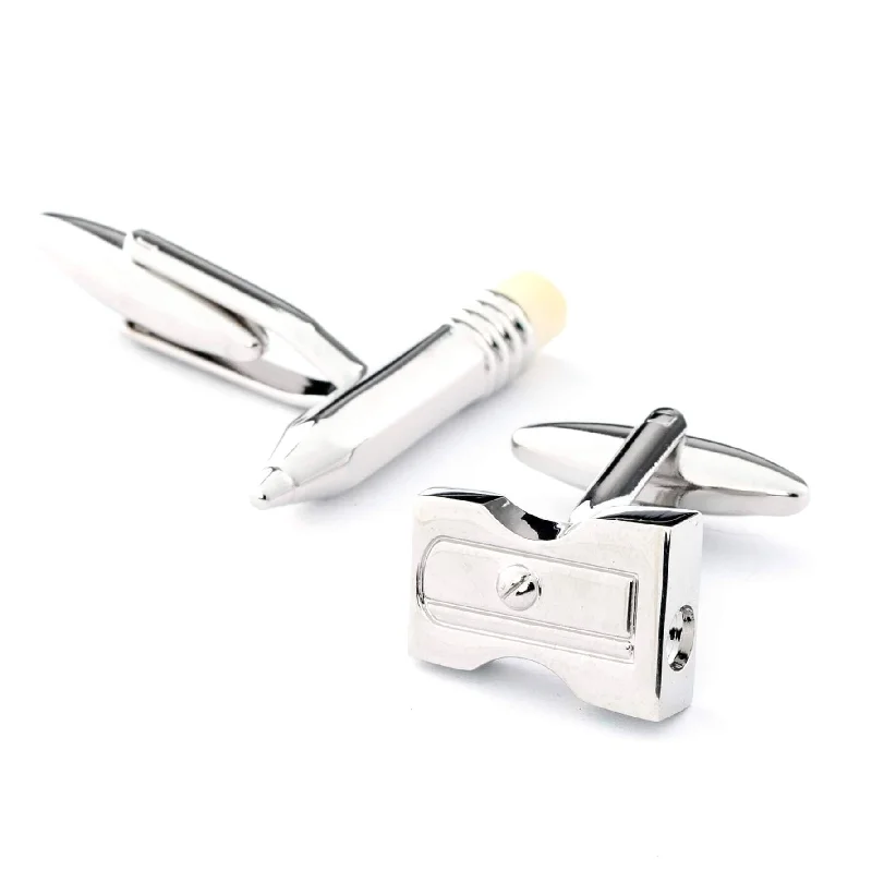 Silver Pencil and Sharpener Cufflinks