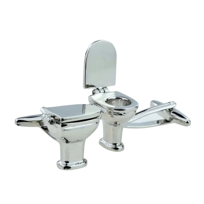 Plumbing Toilet Silver Cufflinks