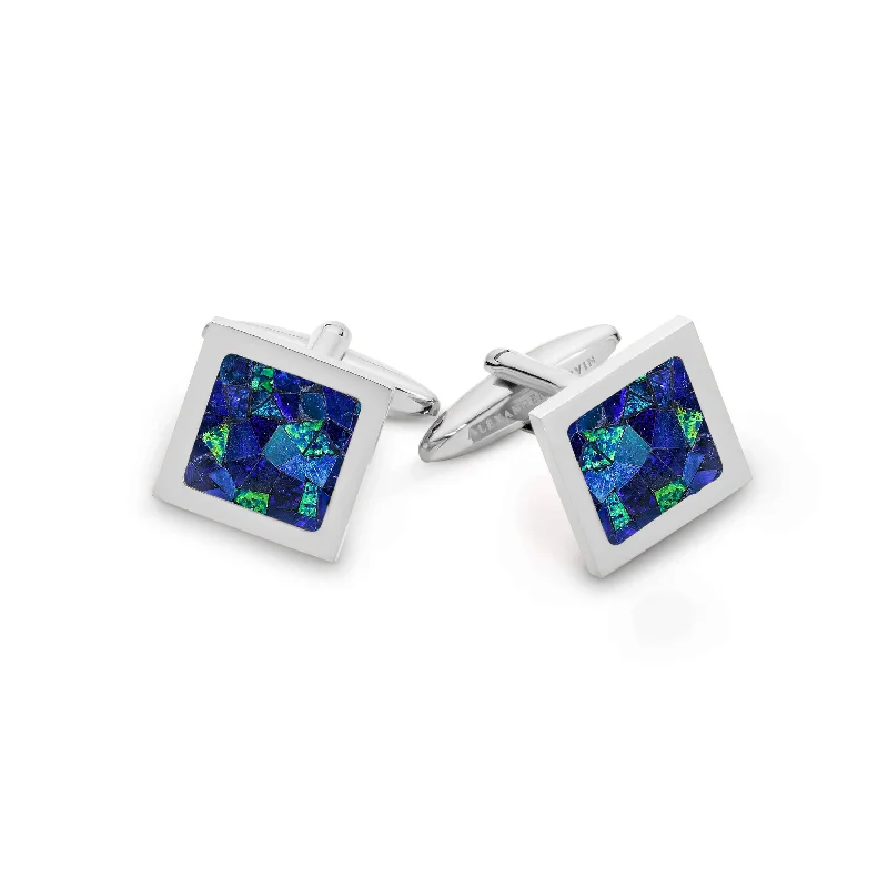 Australian Square Opal Cufflinks  (Blue Silver)