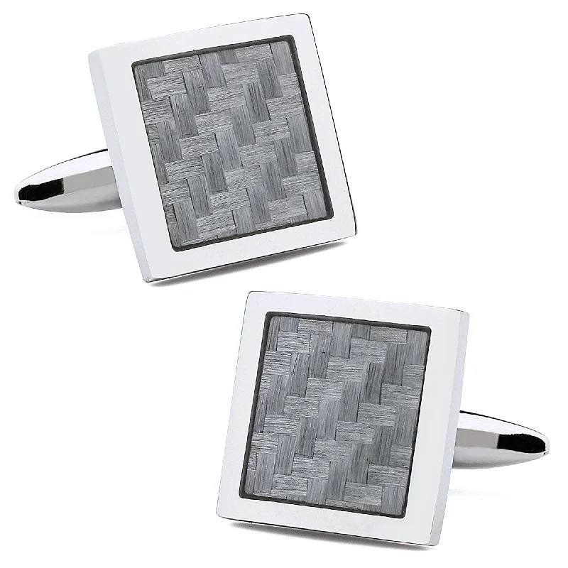 Square Silver Carbon Fibre Cufflinks