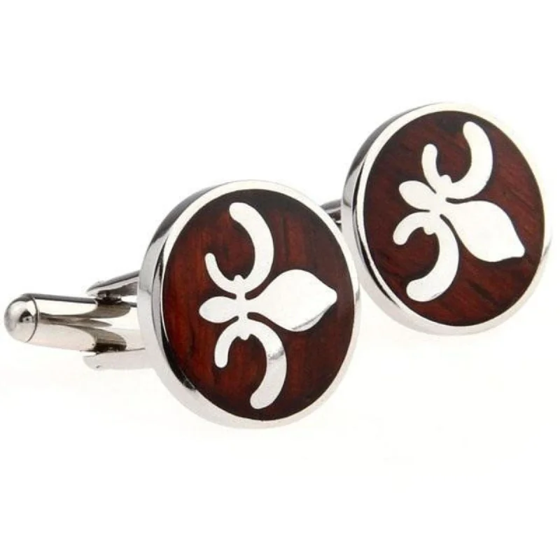 Fleur-De-Lis Cufflinks in Stainless Steel and Wood