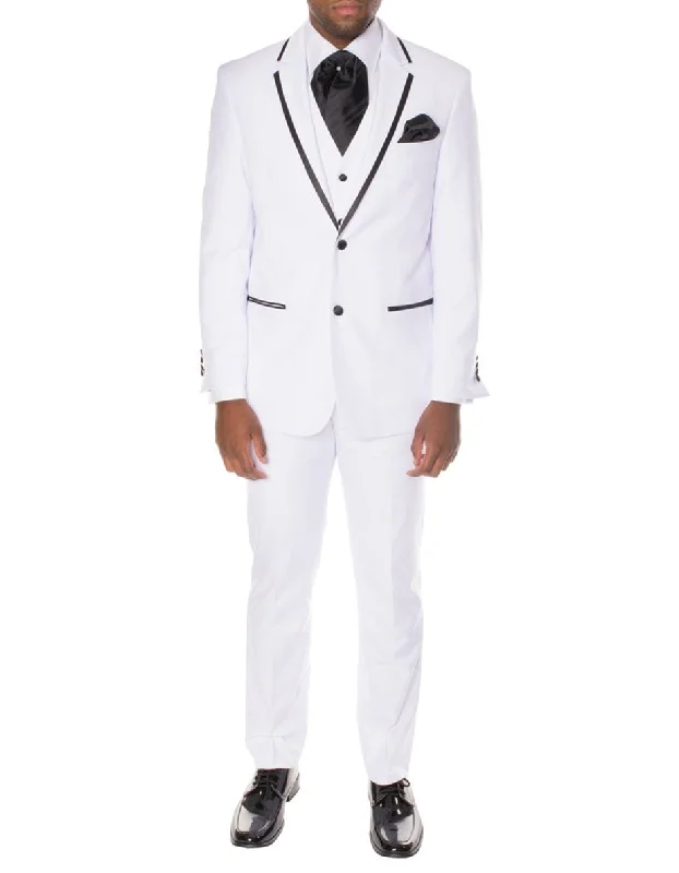 White Satin Trim Notch Tuxedo