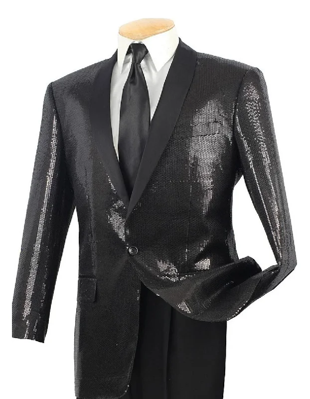 Black Sequin Shawl Tuxedo Blazer