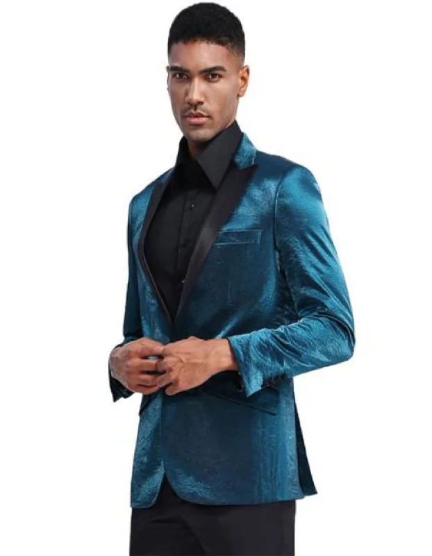 Teal Tuxedo Teal Prom Suits - Teal Prom Tuxedos Jacket Shawl Lapel Teal - Velvet Fabric With Black Pants